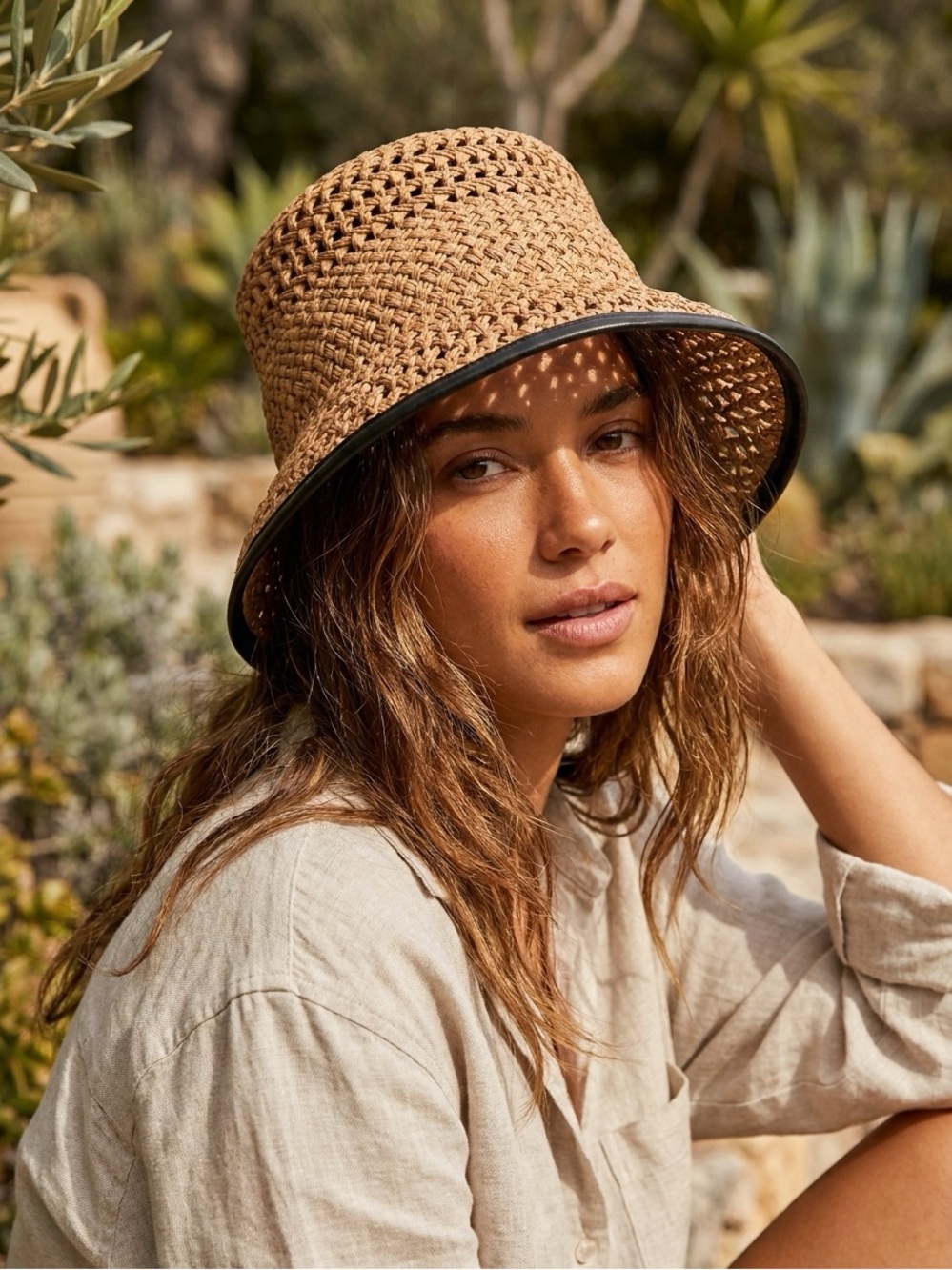 Woven Straw Bucket Hat - Natural